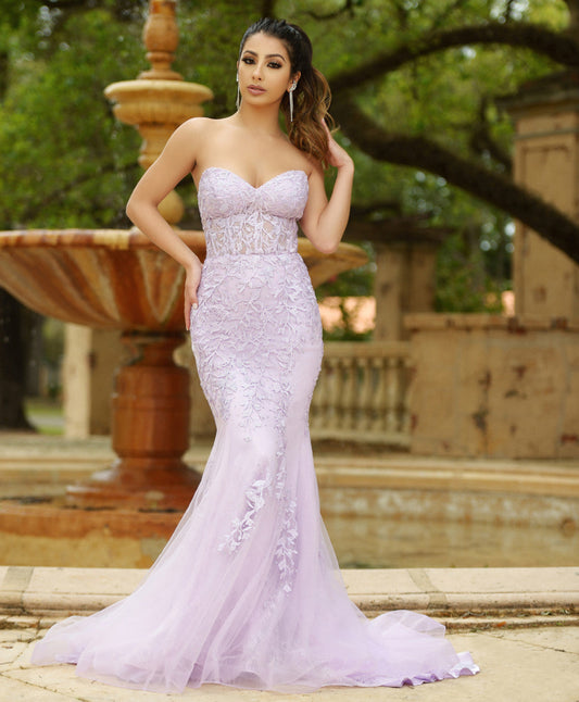 Reva Corset Gown - Lilac Floral Lace Dress