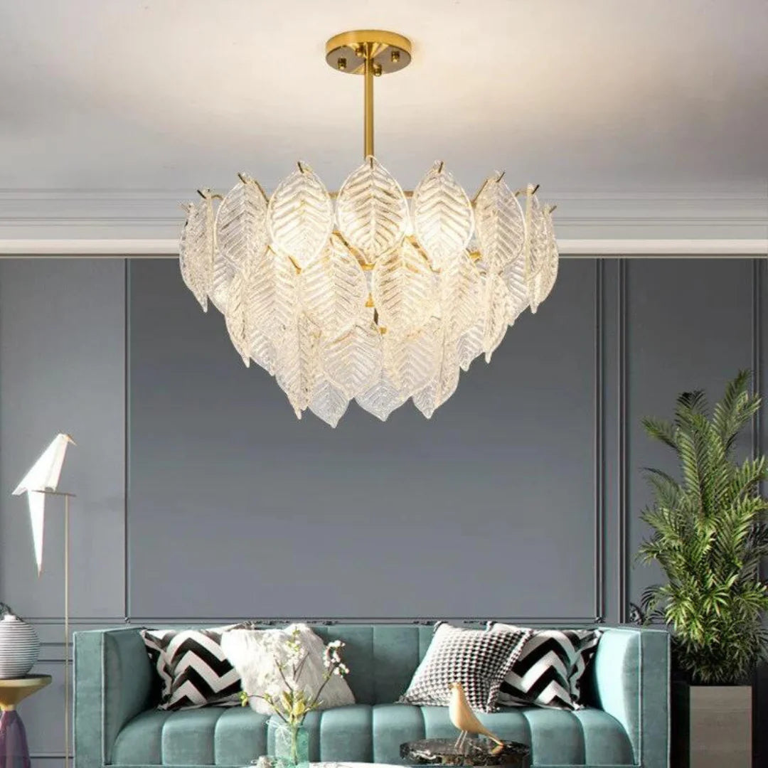 Candelabro moderno de cristal con forma de hoja