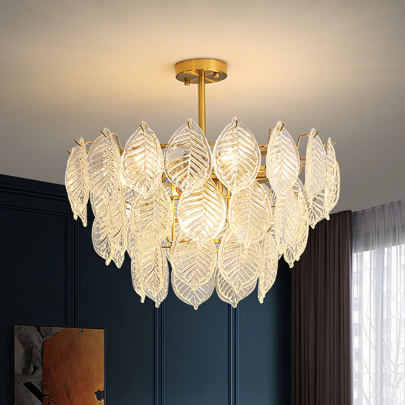 Candelabro moderno de cristal con forma de hoja