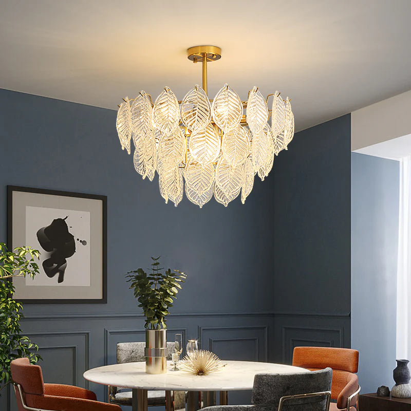 Candelabro moderno de cristal con forma de hoja