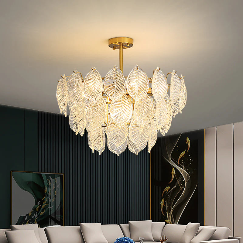 Candelabro moderno de cristal con forma de hoja