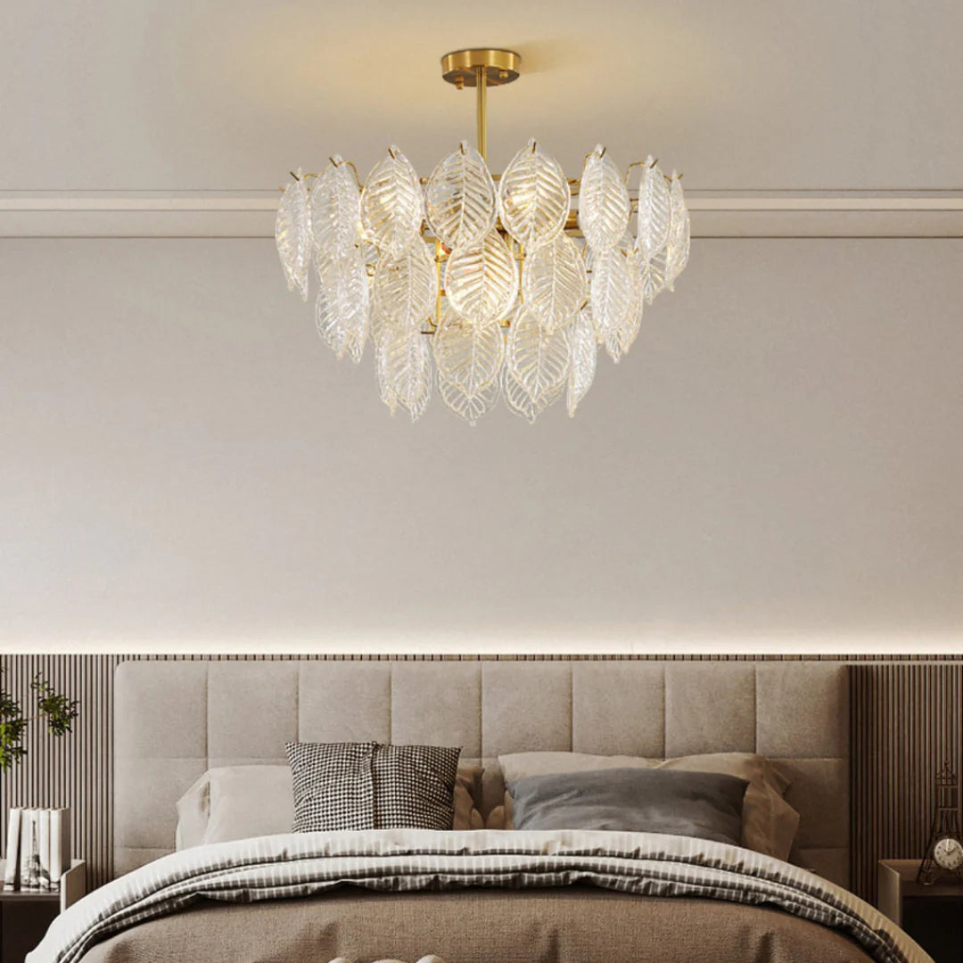 Candelabro moderno de cristal con forma de hoja