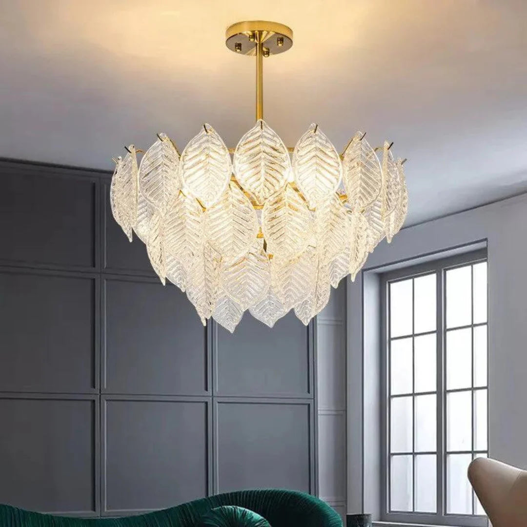 Candelabro moderno de cristal con forma de hoja