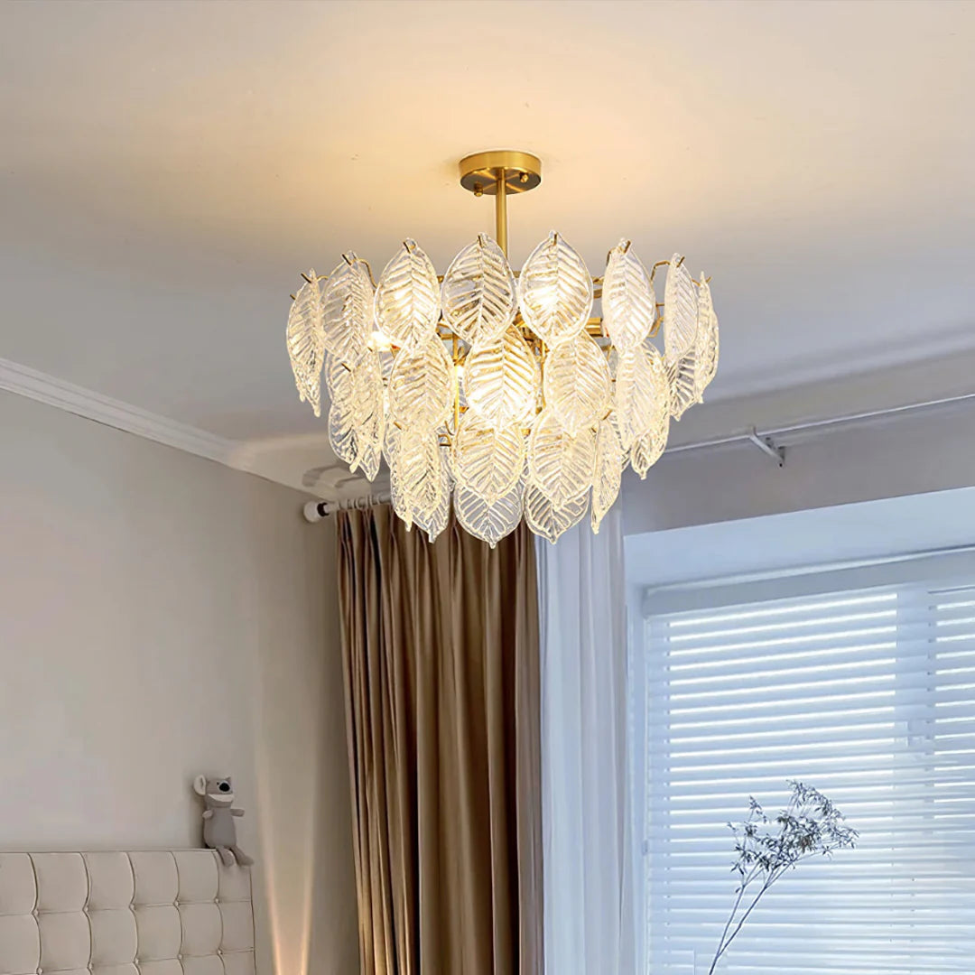 Candelabro moderno de cristal con forma de hoja