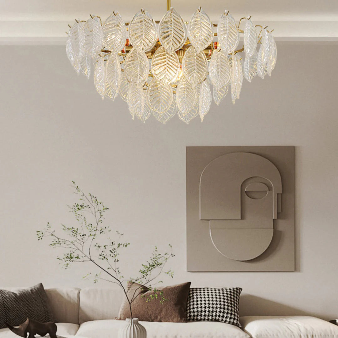Candelabro moderno de cristal con forma de hoja
