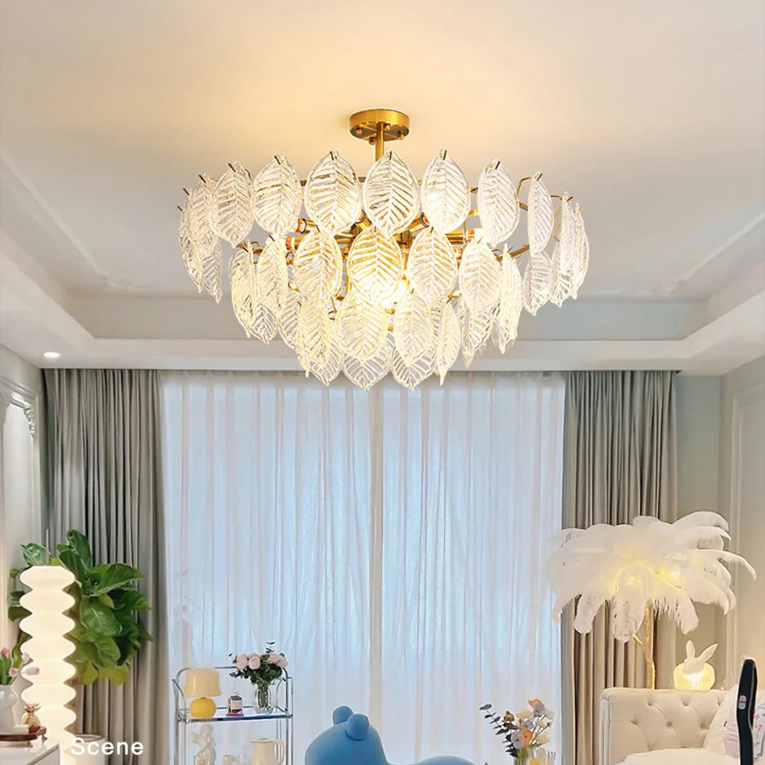 Candelabro moderno de cristal con forma de hoja