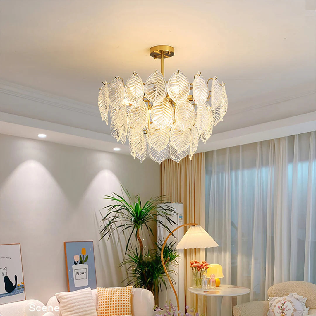 Candelabro moderno de cristal con forma de hoja