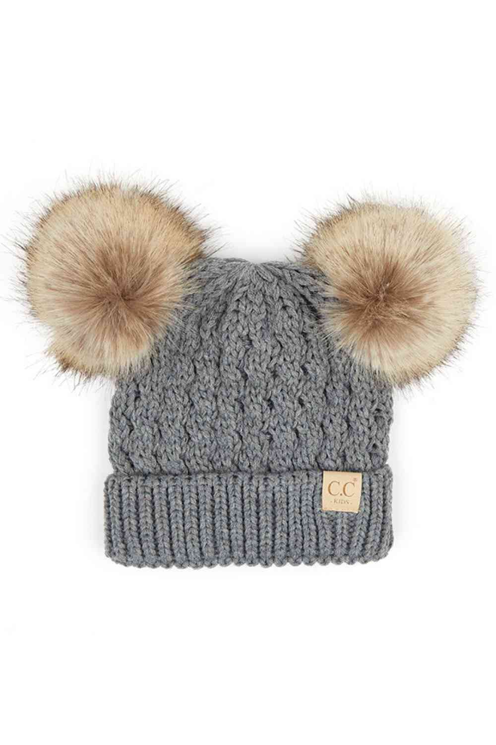 C.C kids double pom pom all over cable pattern beanie hat