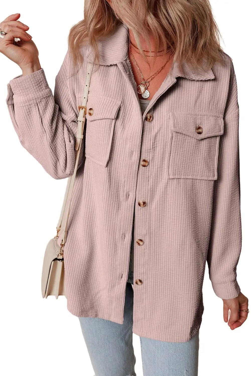 Women's Corduroy Shacket - Soft & Cozy - Button Up Top