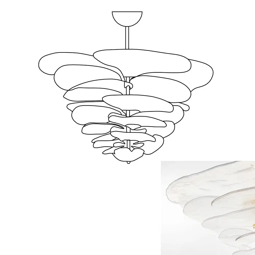 Lámpara de araña de cristal blanco texturizado con forma de hoja