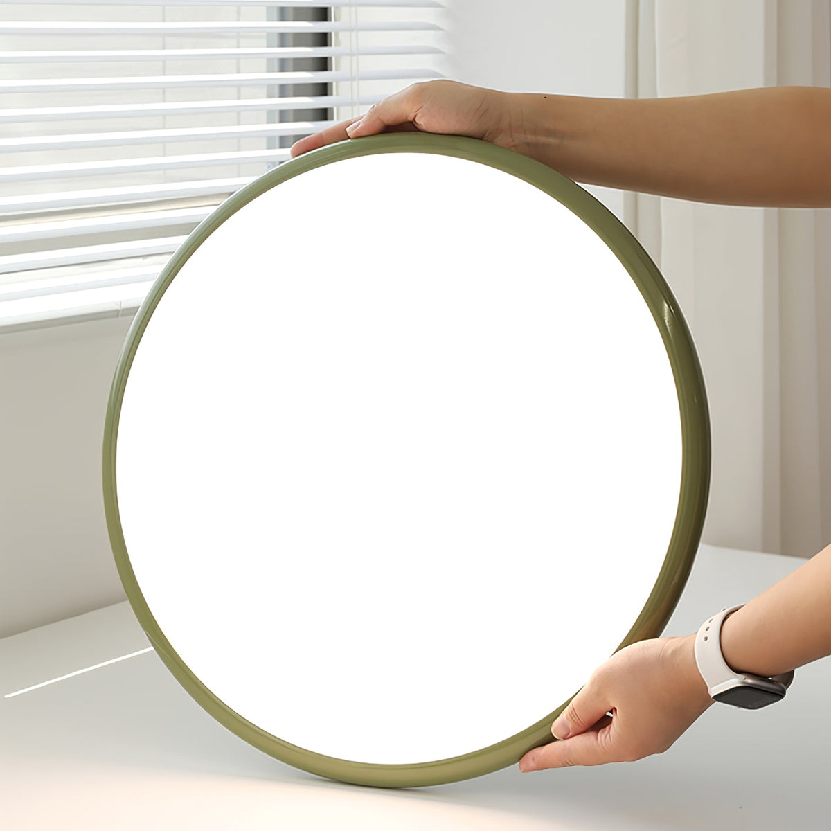 Orbitra | Flush Mount LED Ceiling Light with Swivel Arm, Dimmable Beige or Green Fixture