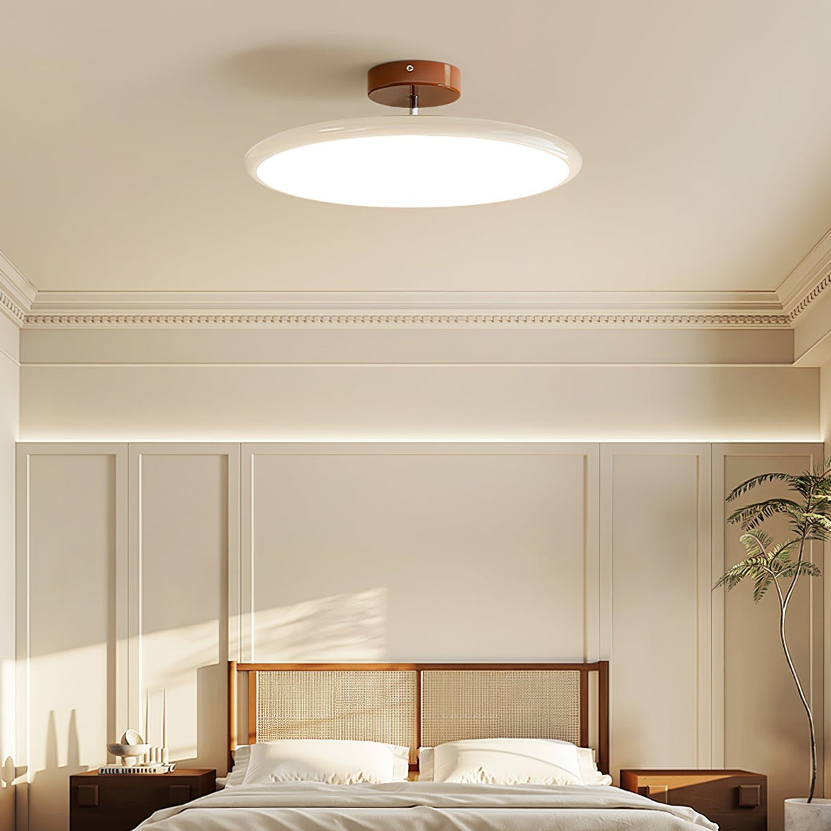 Orbitra | Flush Mount LED Ceiling Light with Swivel Arm, Dimmable Beige or Green Fixture