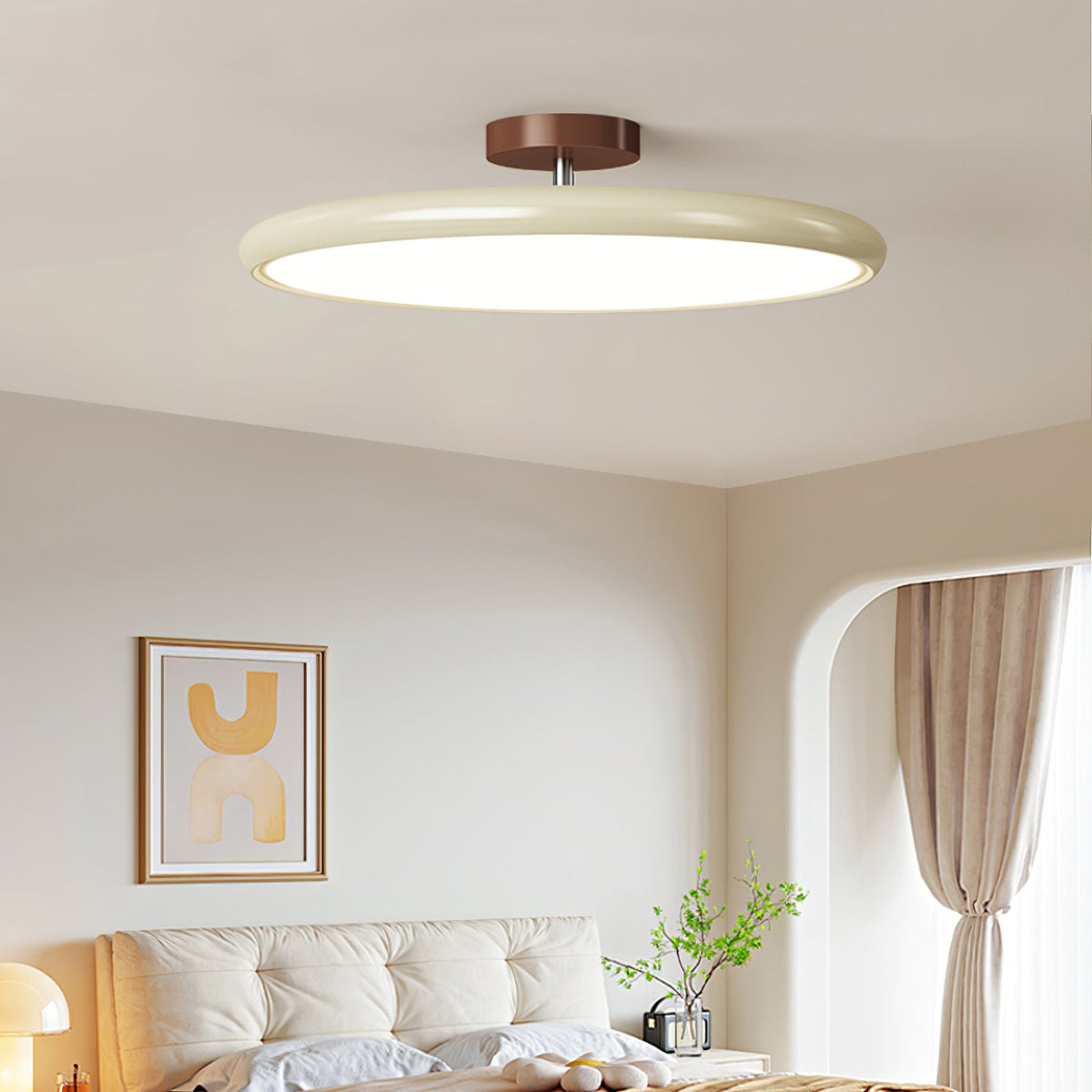 Orbitra | Flush Mount LED Ceiling Light with Swivel Arm, Dimmable Beige or Green Fixture