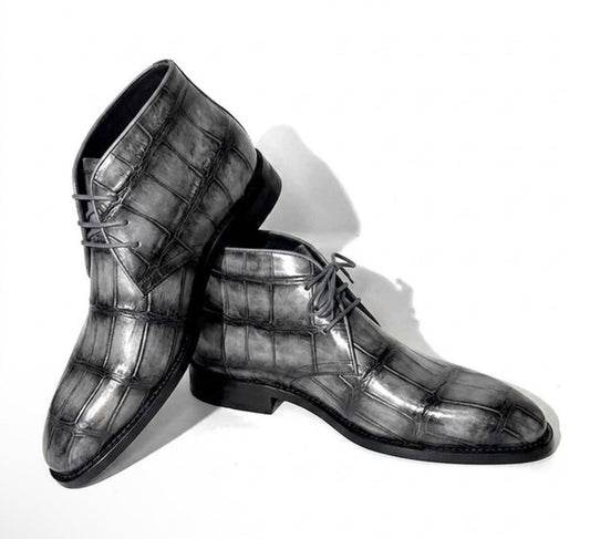 Maurice Louisville Alligator Lace-Up Boot - Grey
