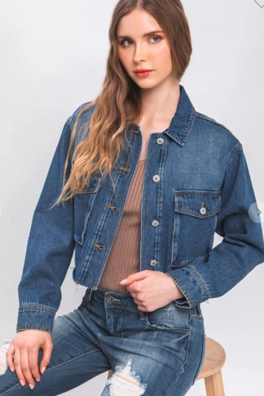Chaqueta vaquera corta con dobladillo sin rematar de Trendsi — Prenda de abrigo abotonada para mujer