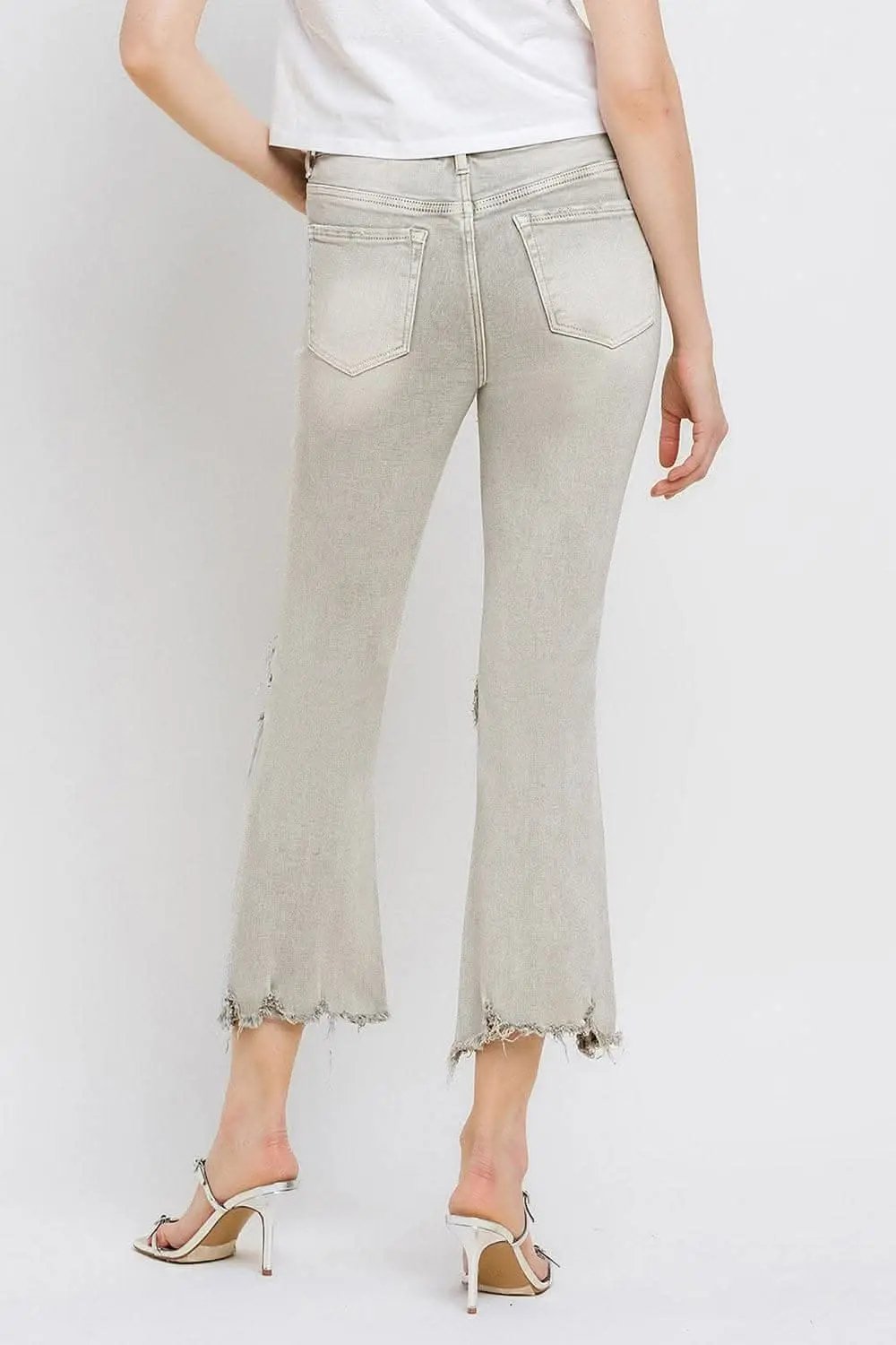 T-Shirts Trendsi Lovervet Distressed Jeans Women's Cropped Flare Jeans USA Ship