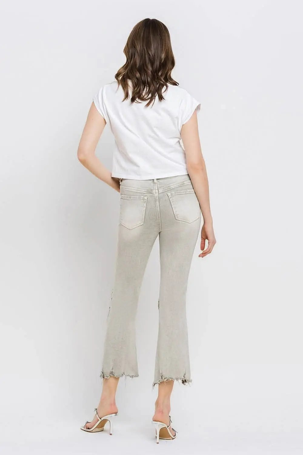 T-Shirts Trendsi Lovervet Distressed Jeans Women's Cropped Flare Jeans USA Ship