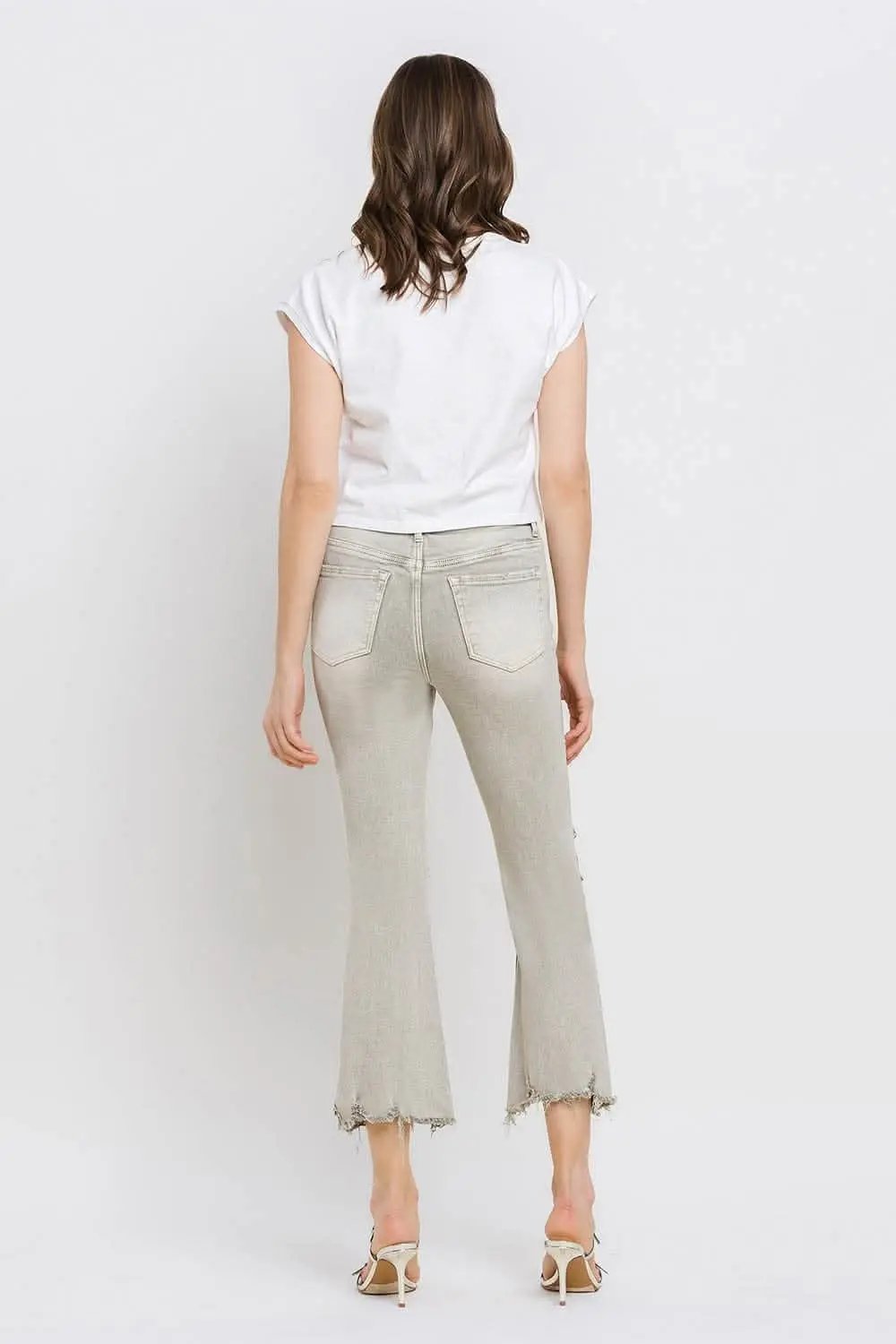 T-Shirts Trendsi Lovervet Distressed Jeans Women's Cropped Flare Jeans USA Ship
