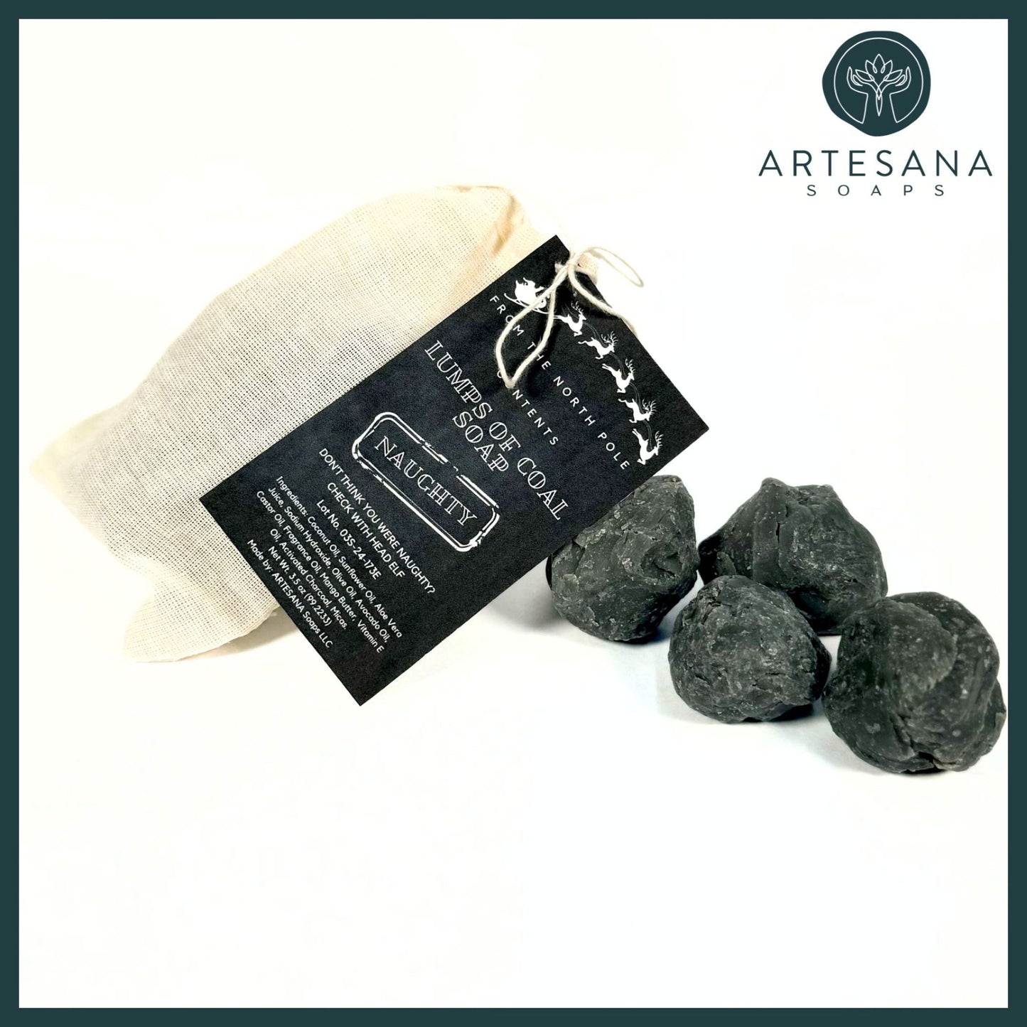 Jabón de carbón en trozos - Bolsa de 3.5 oz