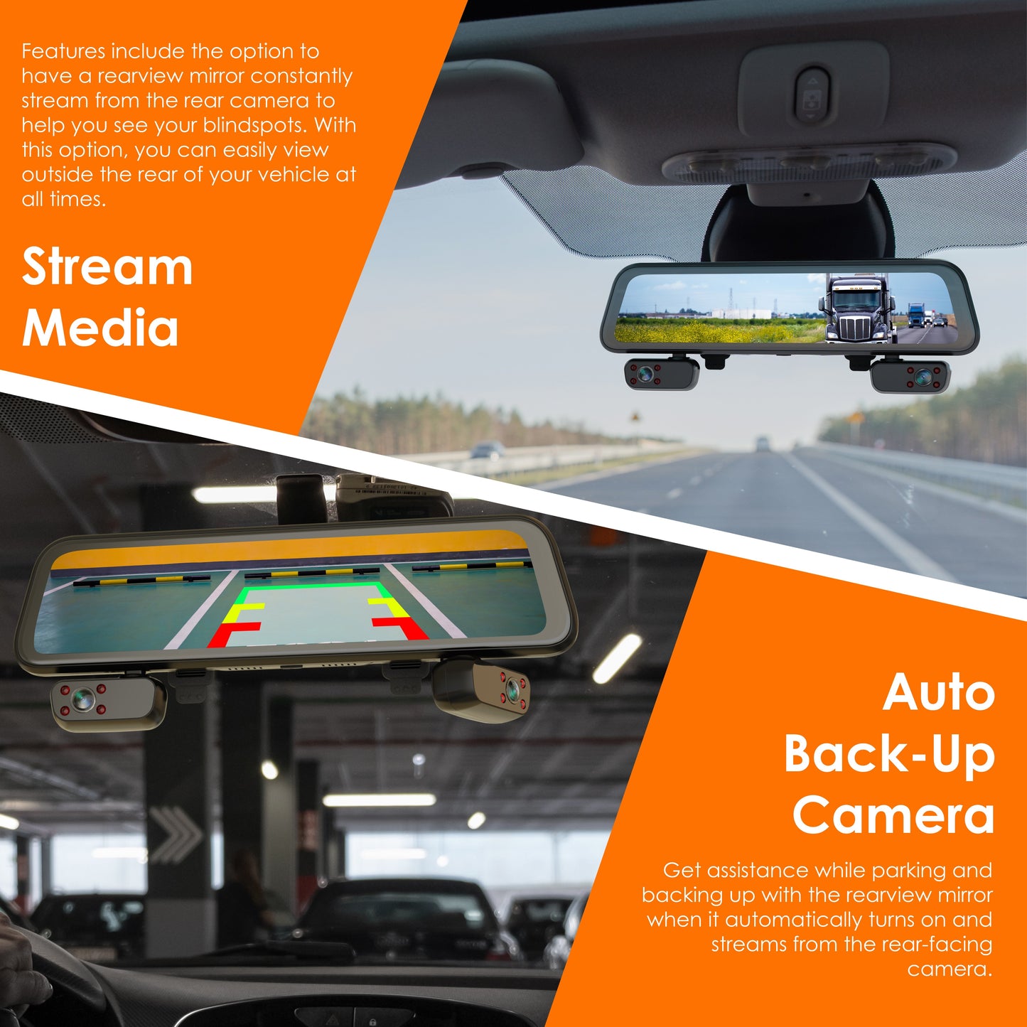 Rexing M4 CÁMARA RETROVISOR DVR DE 4 CANALES con pantalla táctil de 12", 1080p con GPS