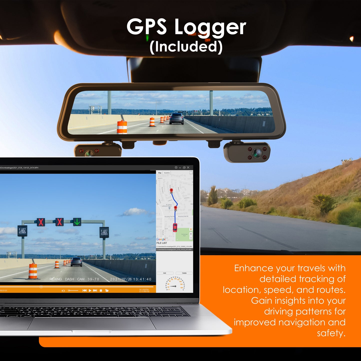Rexing M4 CÁMARA RETROVISOR DVR DE 4 CANALES con pantalla táctil de 12", 1080p con GPS