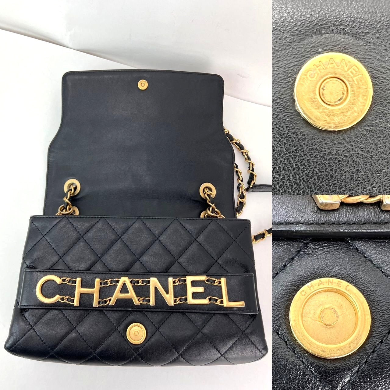 Chanel Calfskin Quilted Enchained Black Flap Shoulder Bag
