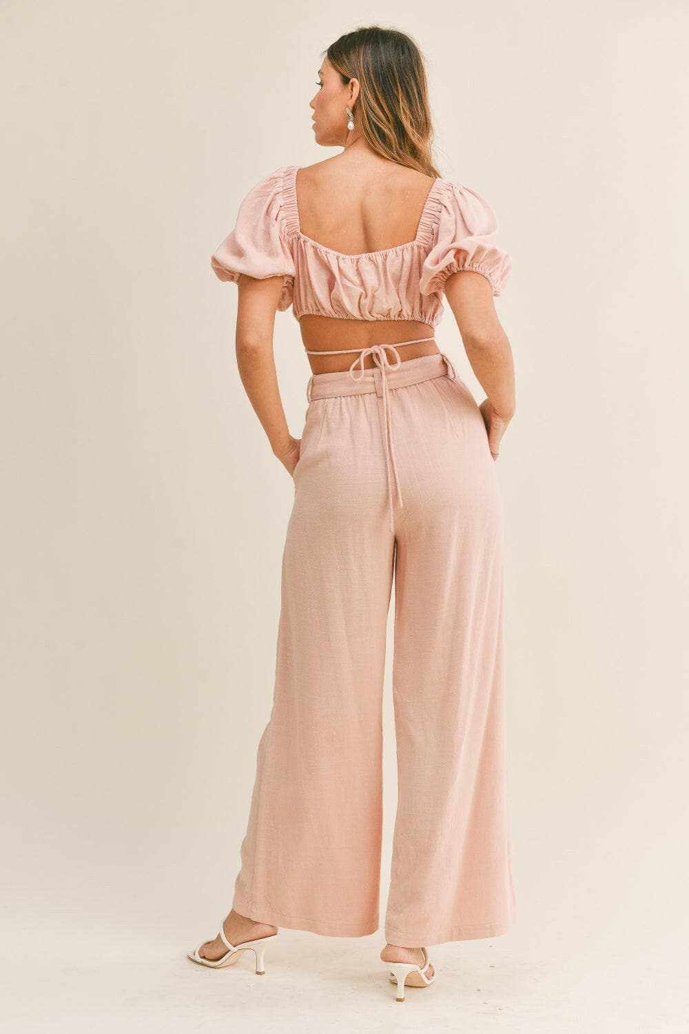 Pants Trendsi just arrived - MABLE Cut Out Drawstring Crop Top and Belted Pa