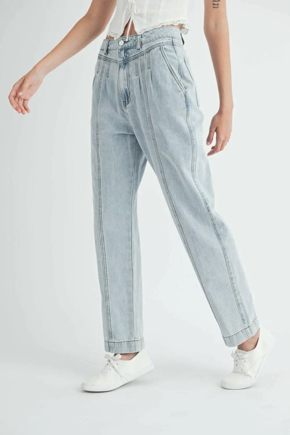 T-Shirts Trendsi MABLE Women's Straight Leg Pleated Denim Jeans