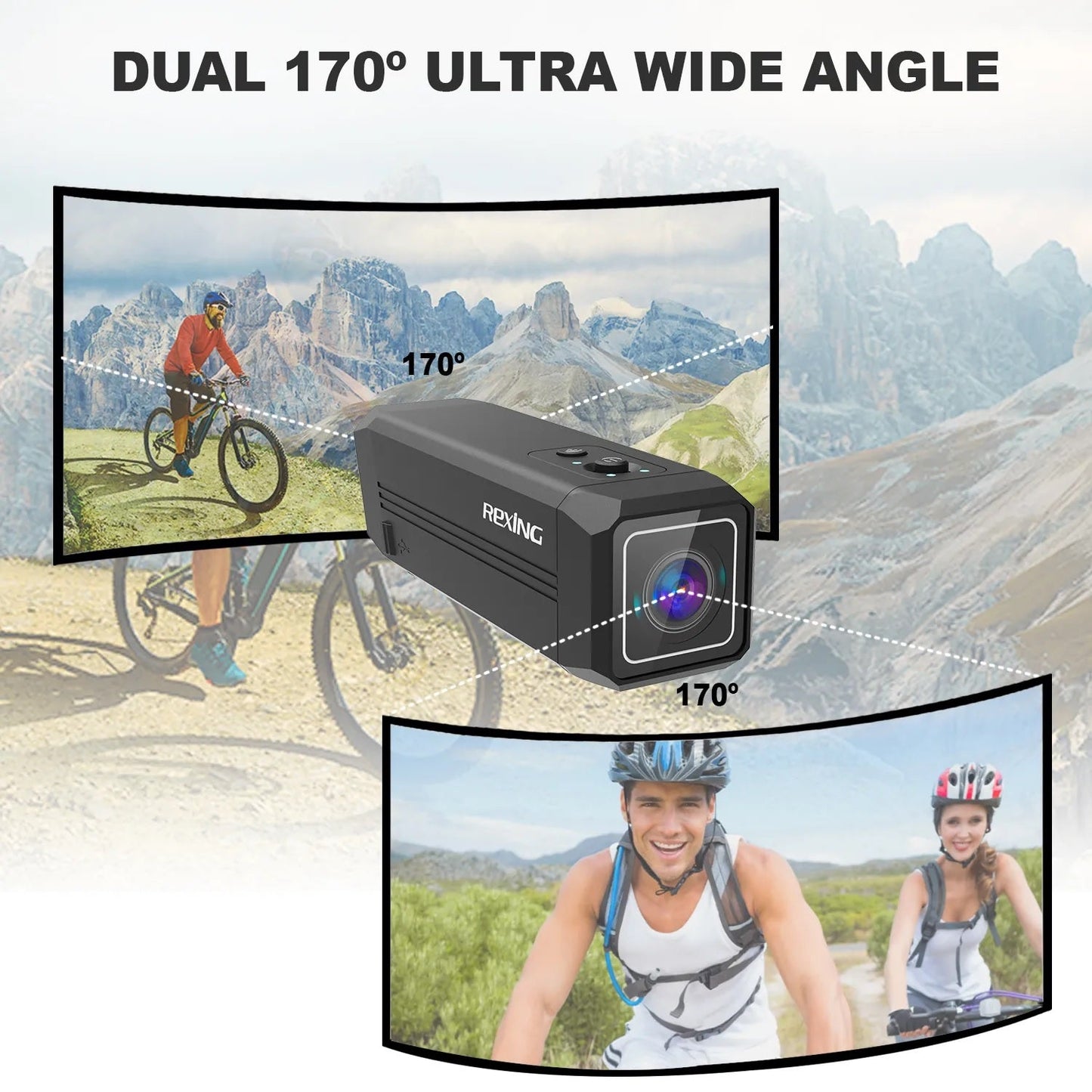 Rexing A1 Cámara de acción bidireccional frontal y trasera 1080p@30fps con conexión Wi-Fi