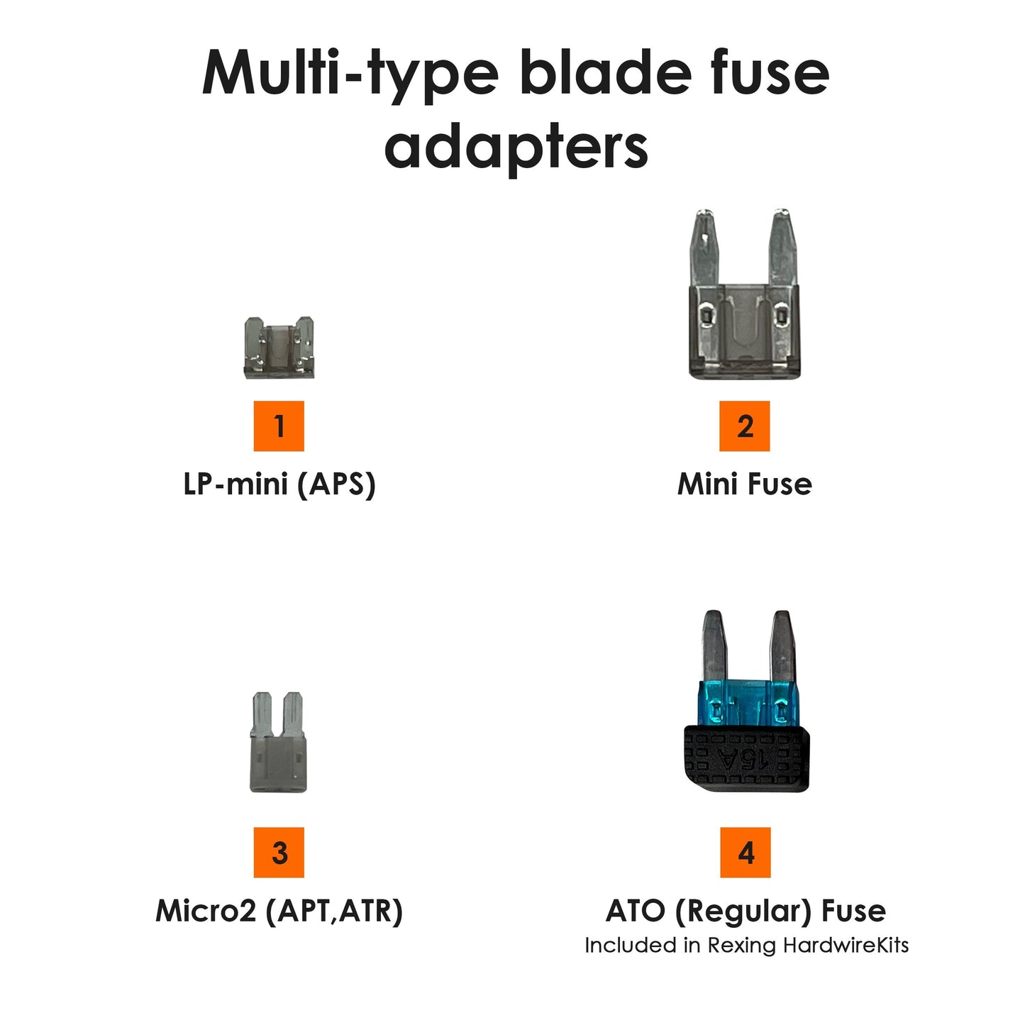 Adaptador Rexing de toma de corriente y adición de circuito con adaptadores de fusibles de cuchilla LP-mini, Mini Fuse y Micro2