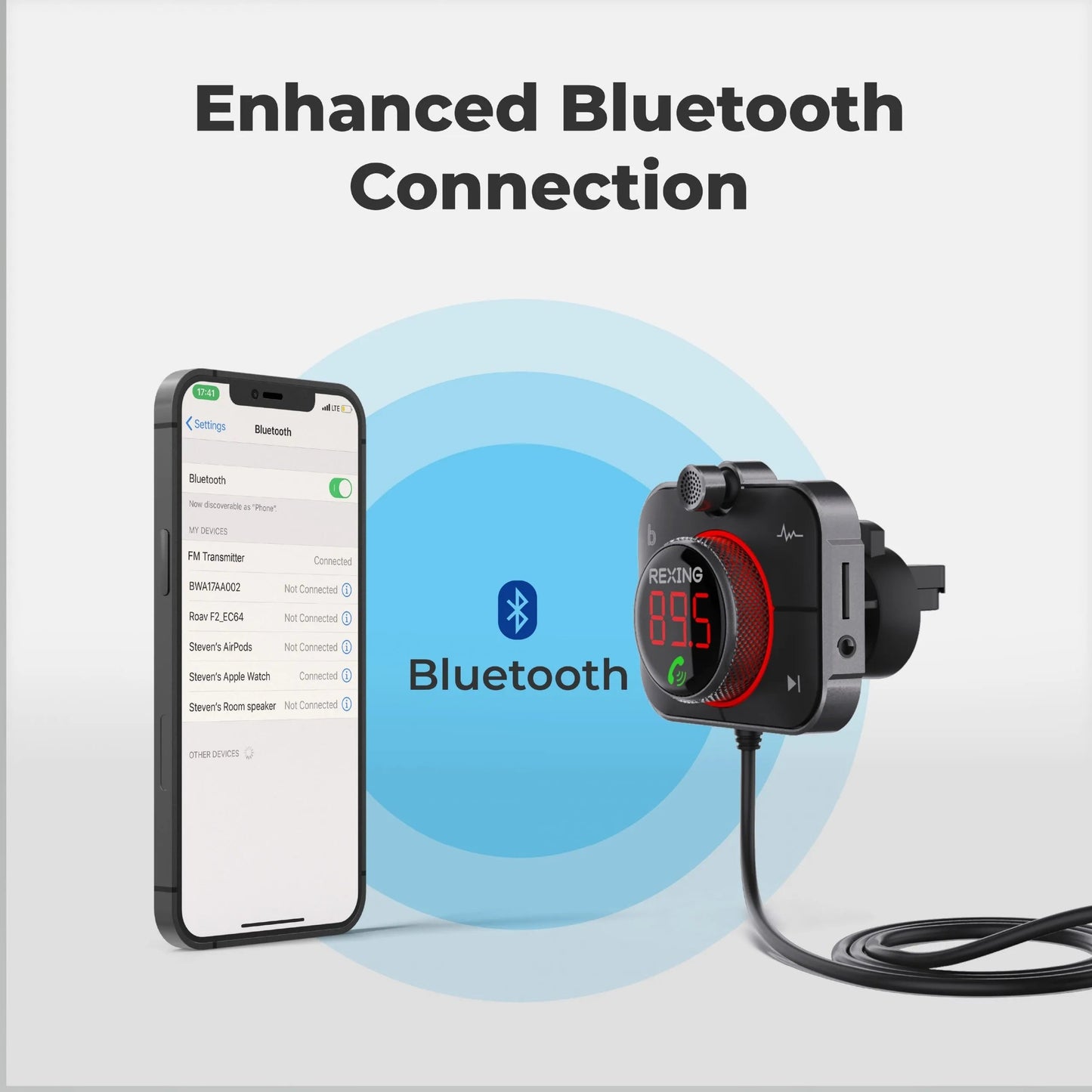 Cargador para auto con transmisor FM Rexing FMT2 con Bluetooth 5.0