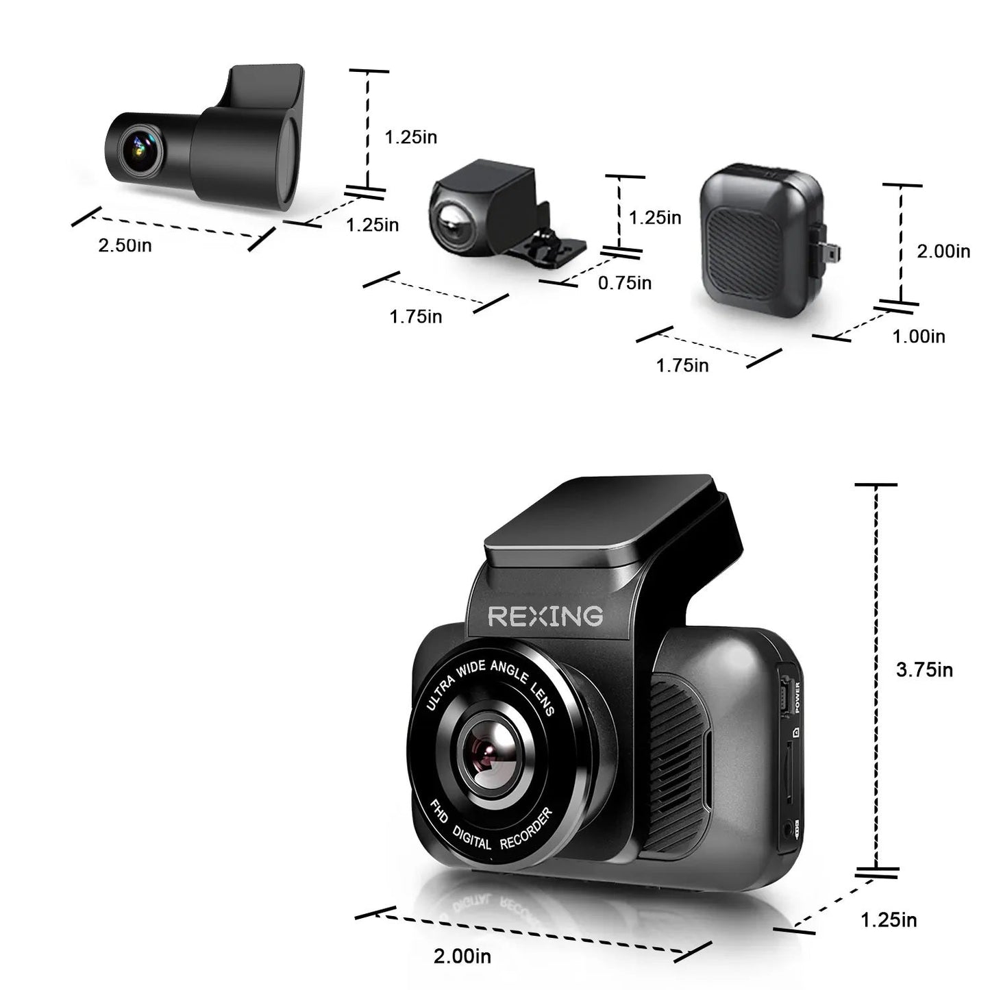Cámara de visión trasera Rexing para V55 Premium 4K con capacidades modulares, cámara de salpicadero para coche