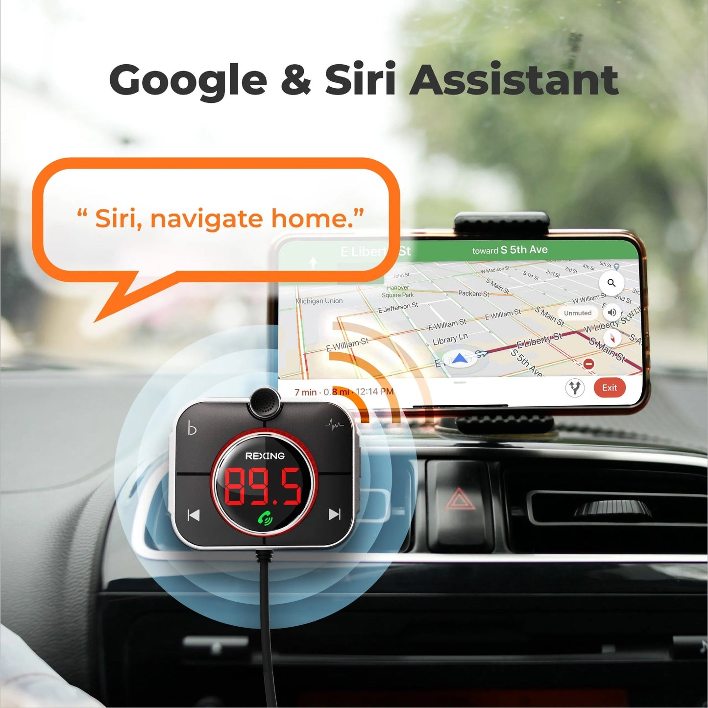 Cargador para auto con transmisor FM Rexing FMT2 con Bluetooth 5.0