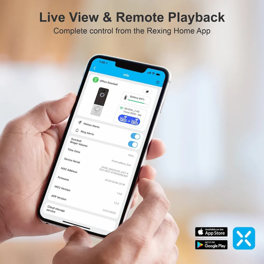 Rexing SDB1 + Timbre de video inteligente inalámbrico con cámara y garantía gratuita de 2 años, grabación de 1080p con WiFi