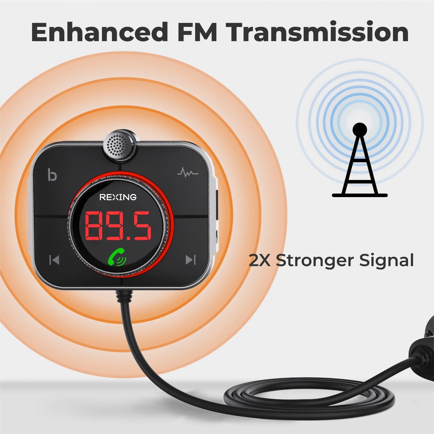 Cargador para auto con transmisor FM Rexing FMT2 con Bluetooth 5.0