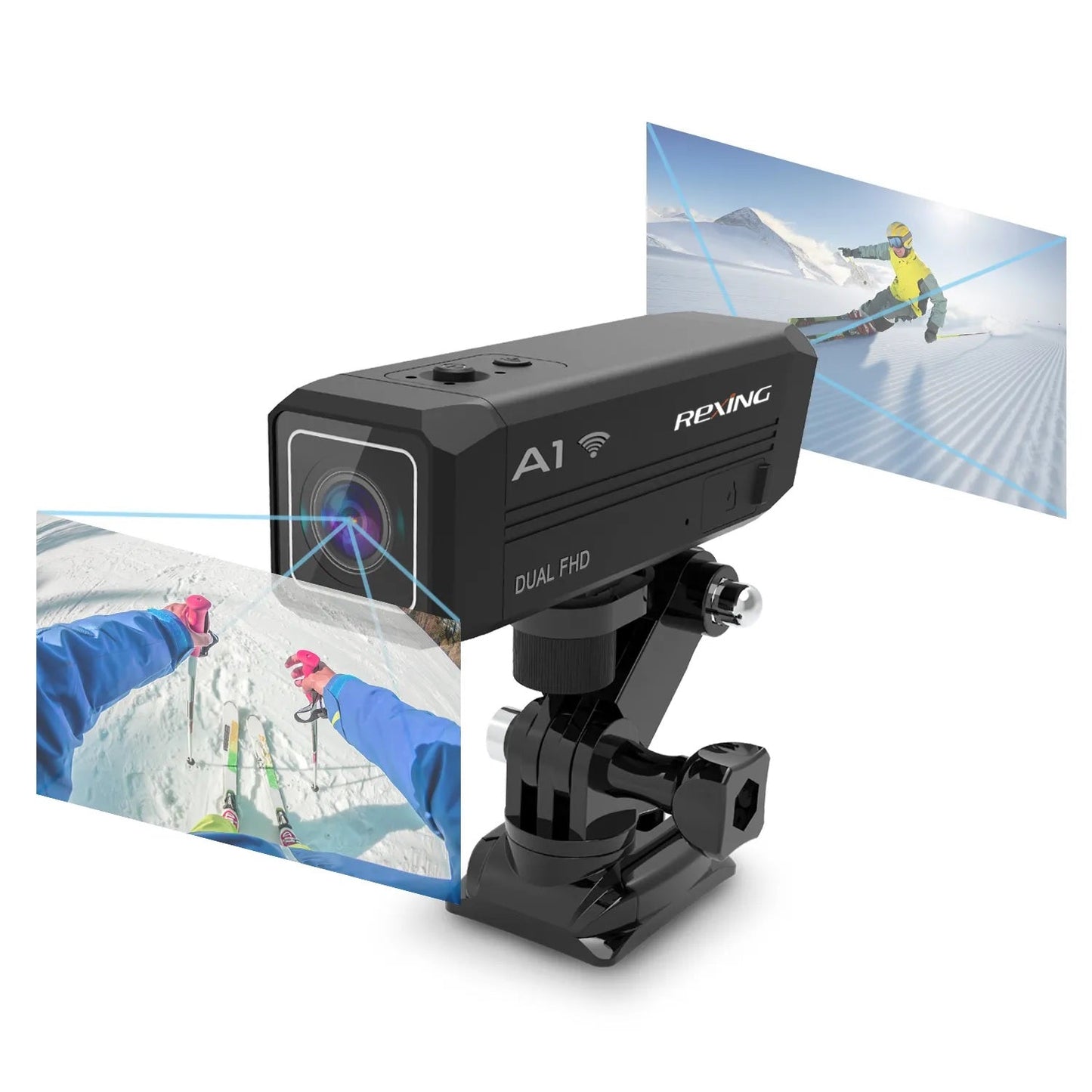 Rexing A1 Cámara de acción bidireccional frontal y trasera 1080p@30fps con conexión Wi-Fi