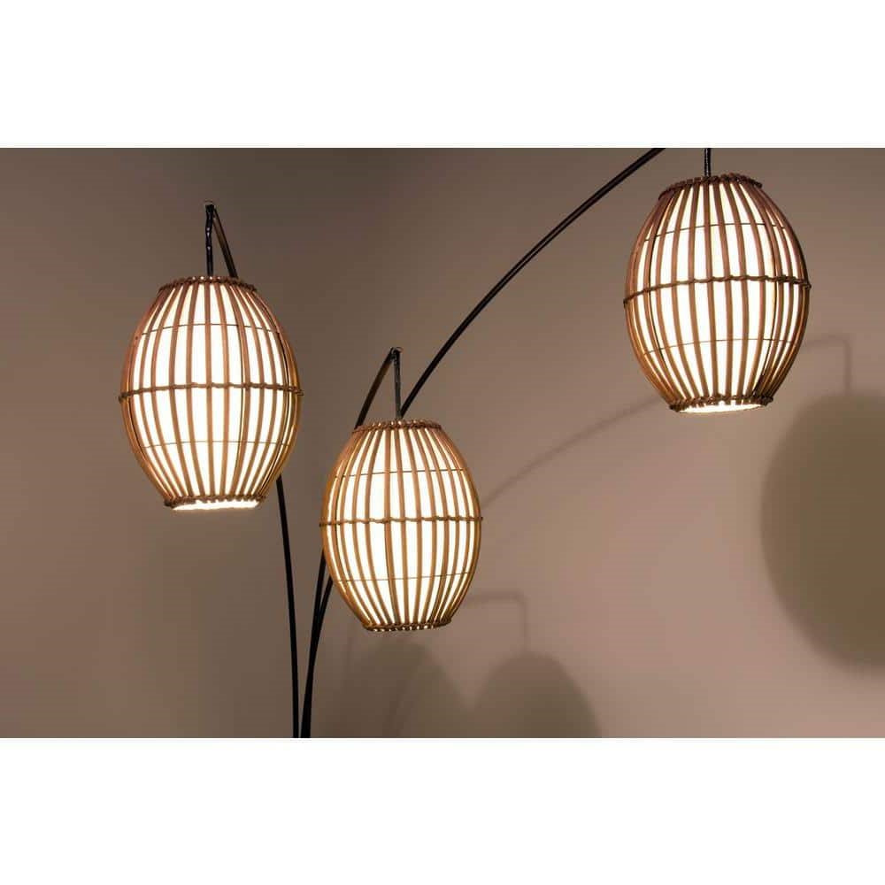 Lámpara de pie de arco bohemia moderna de mediados de siglo de 82 pulgadas con 3 luces de barril