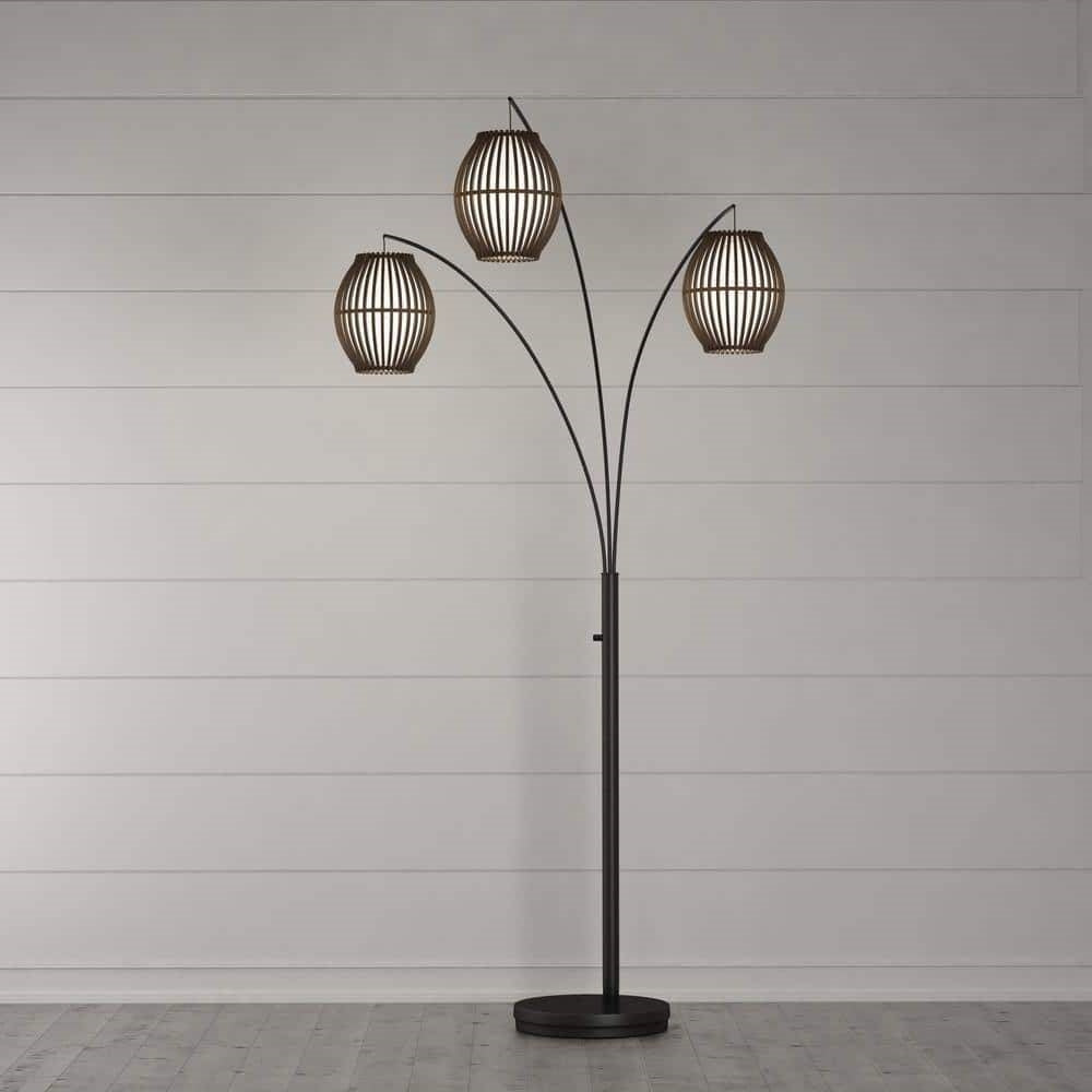 Lámpara de pie de arco bohemia moderna de mediados de siglo de 82 pulgadas con 3 luces de barril