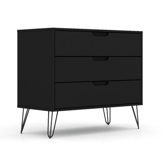 Cómoda de 3 cajones de estilo escandinavo moderno con acabado de madera negra