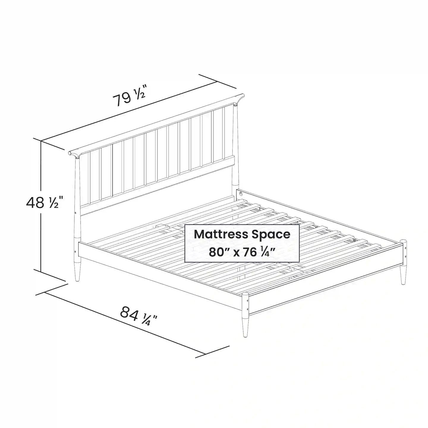 Estructura de cama King Size de plataforma de madera maciza de mediados de siglo con cabecero en nogal