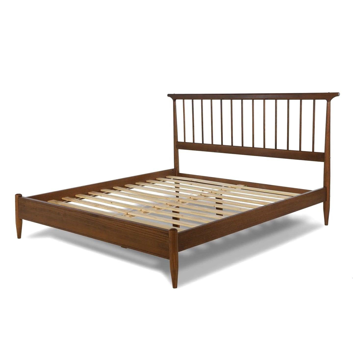 Estructura de cama de plataforma de madera maciza Queen Size de mediados de siglo con cabecero en nogal