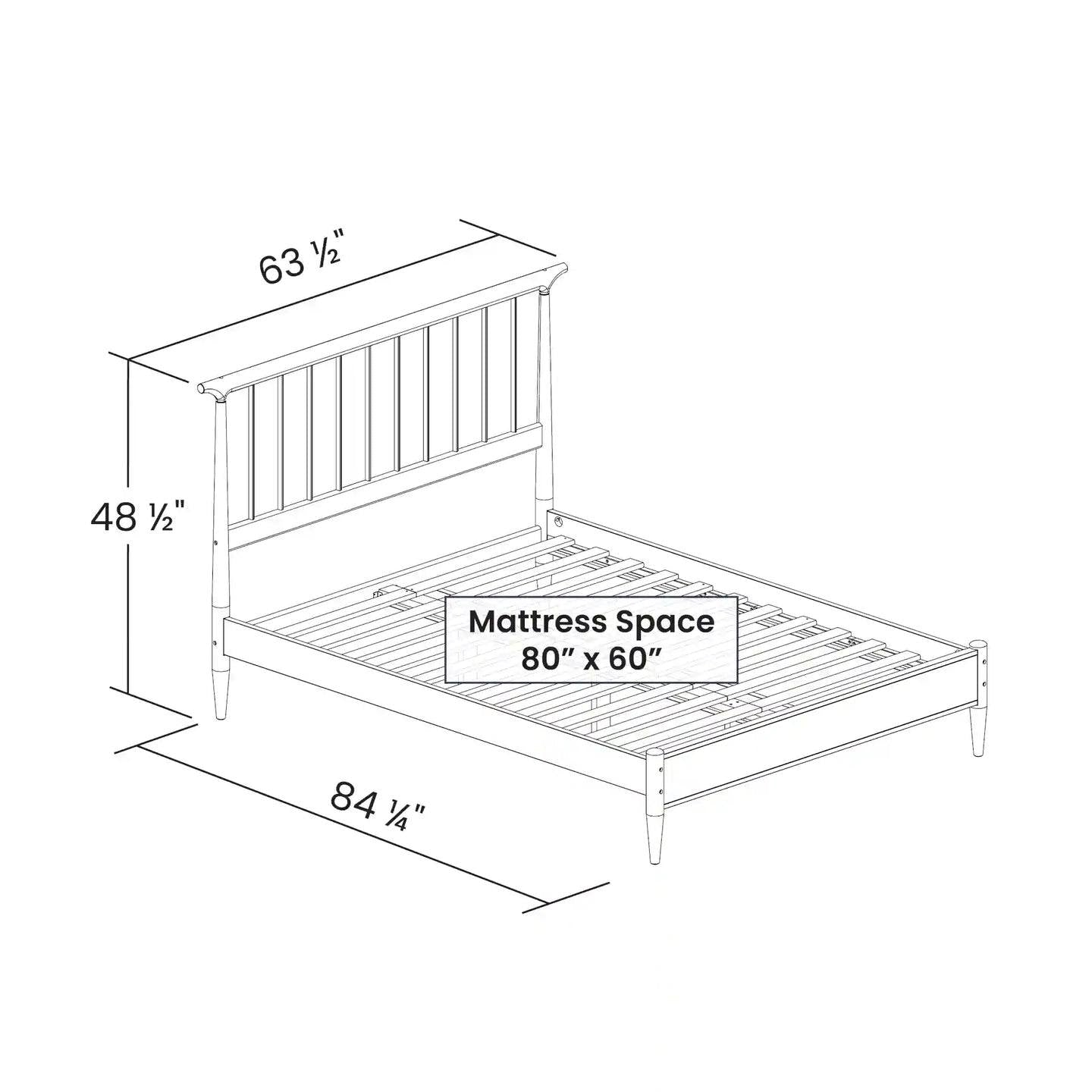 Estructura de cama de plataforma de madera maciza Queen Size de mediados de siglo con cabecero en nogal