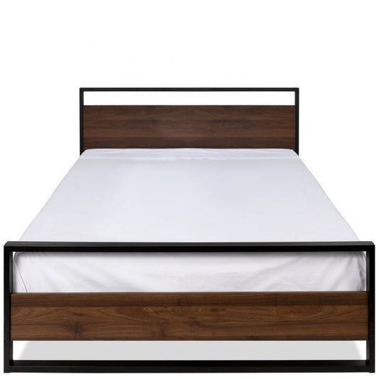 Cama Plataforma Moderna Queen de Perfil Bajo de Metal y Madera de FarmHome