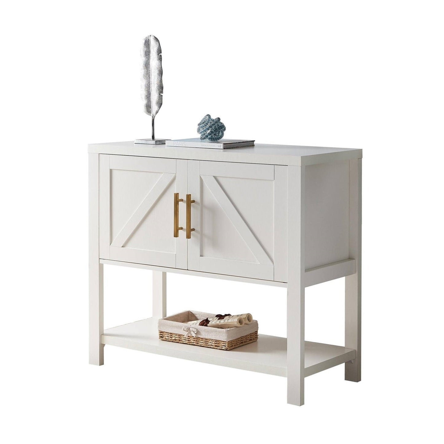Mesa consola de almacenamiento de madera de 2 cajones blanca moderna