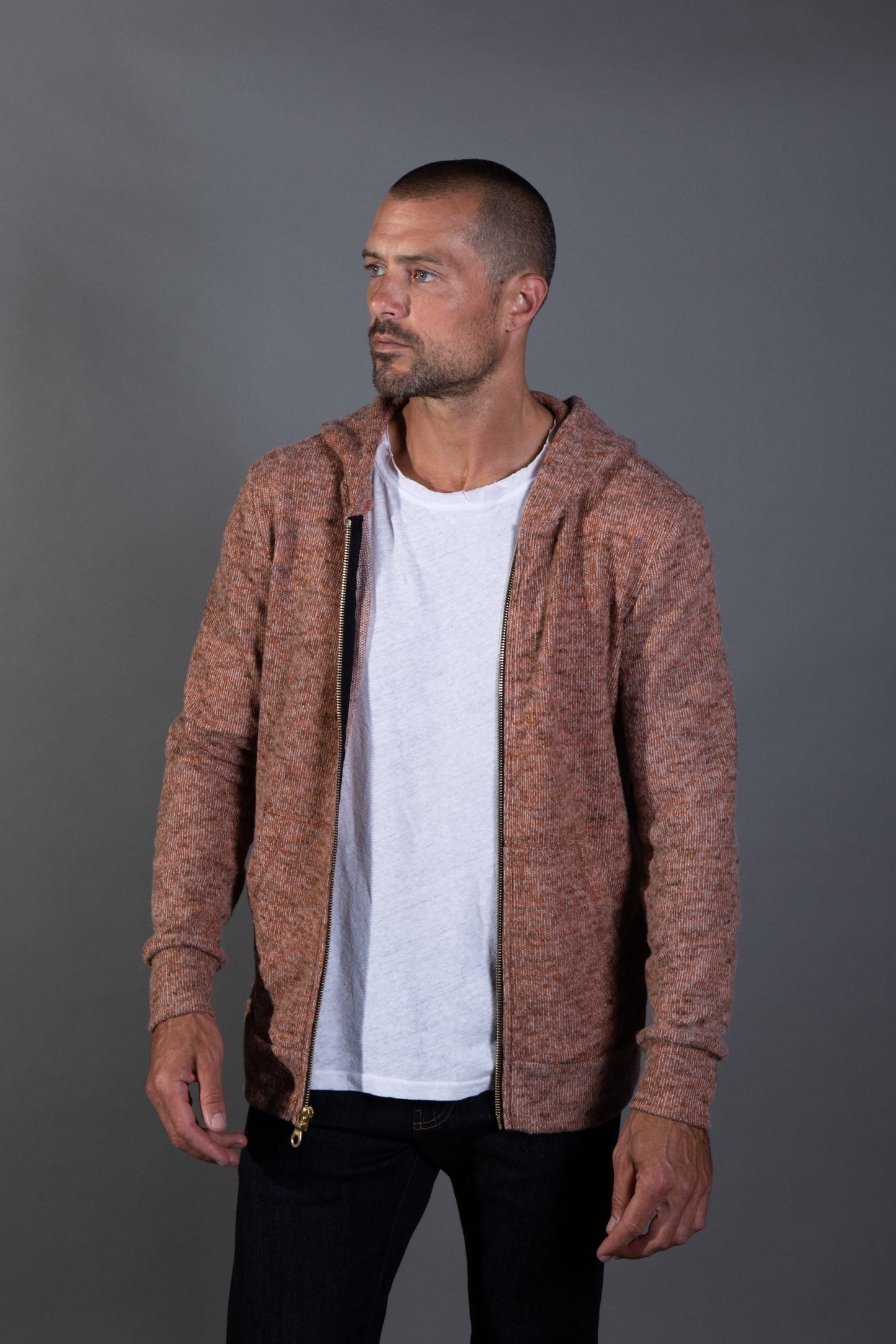 Sudadera con capucha de hombre de punto suave melange con cremallera frontal