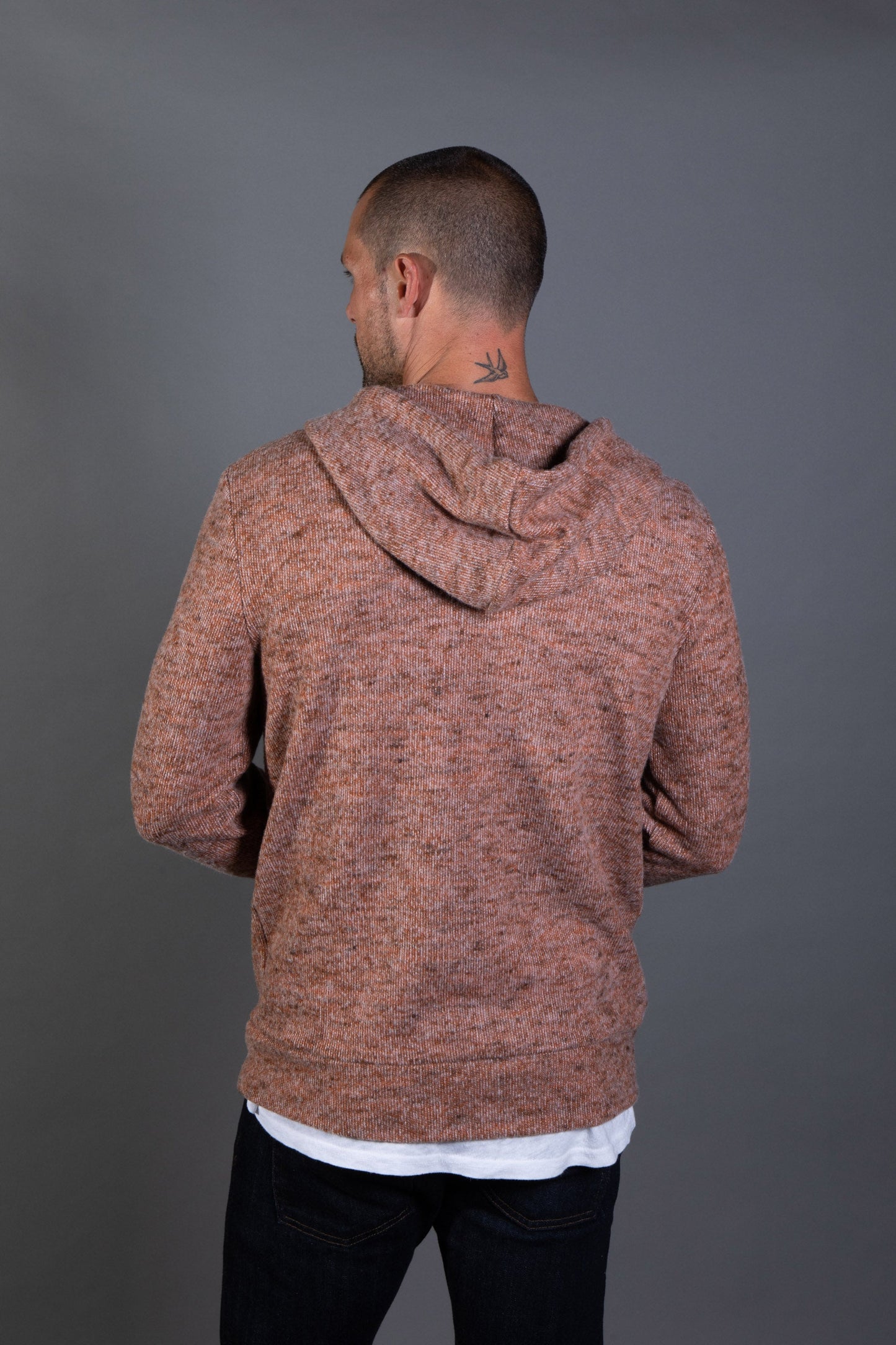 Sudadera con capucha de hombre de punto suave melange con cremallera frontal