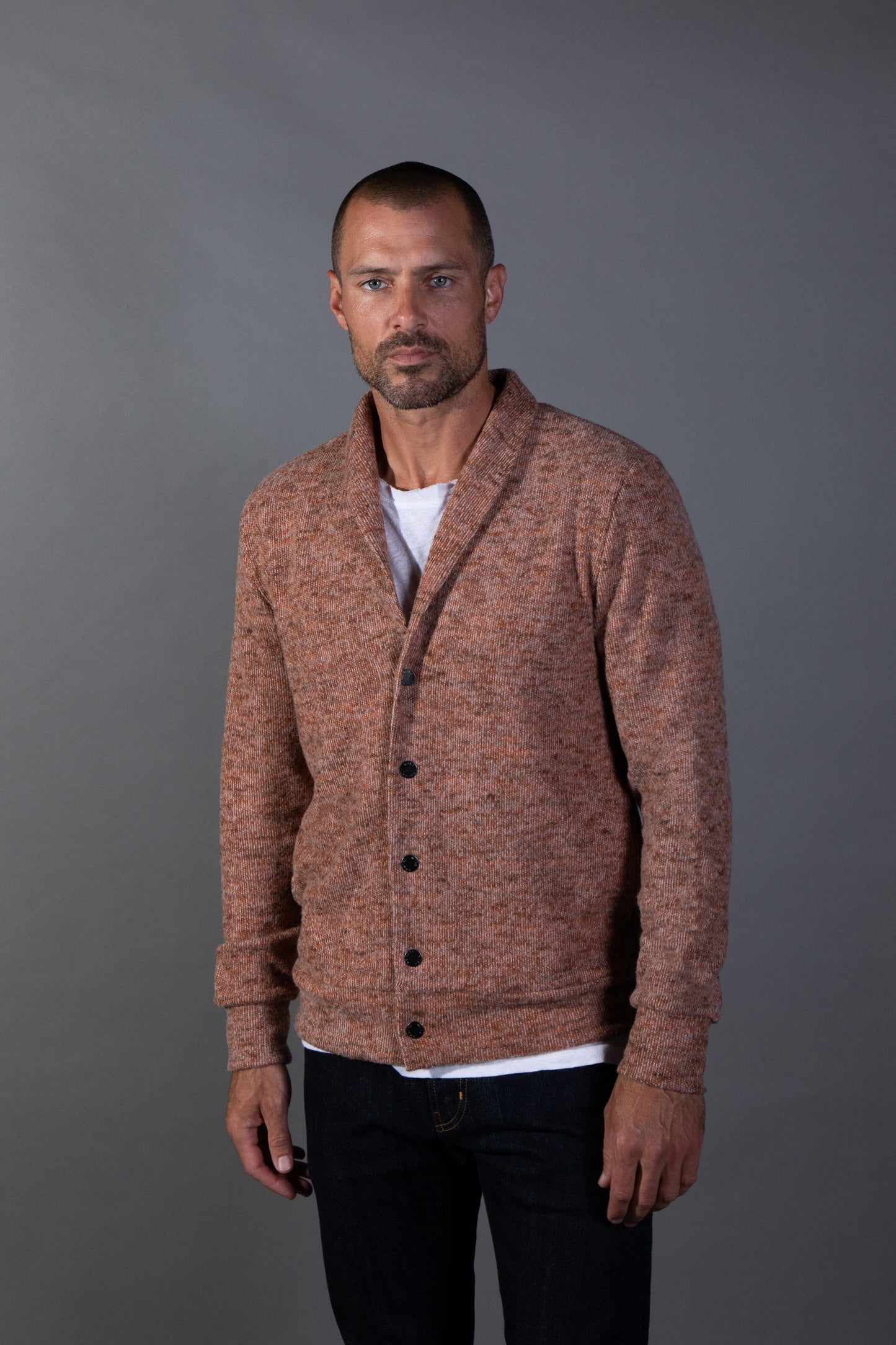 Sudadera con capucha de hombre de punto suave melange con cremallera frontal
