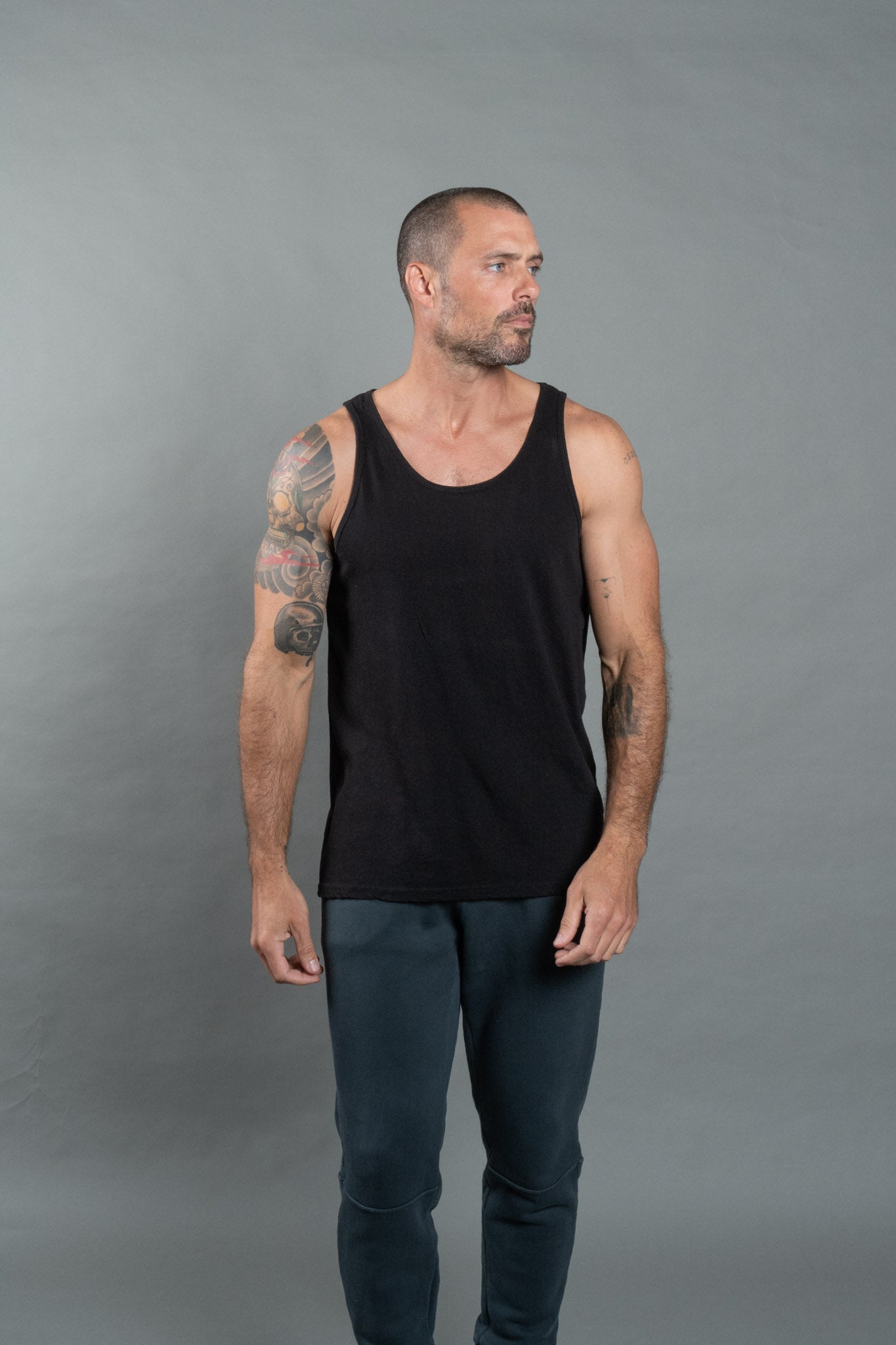 Camiseta sin mangas de algodón y lino para hombre
