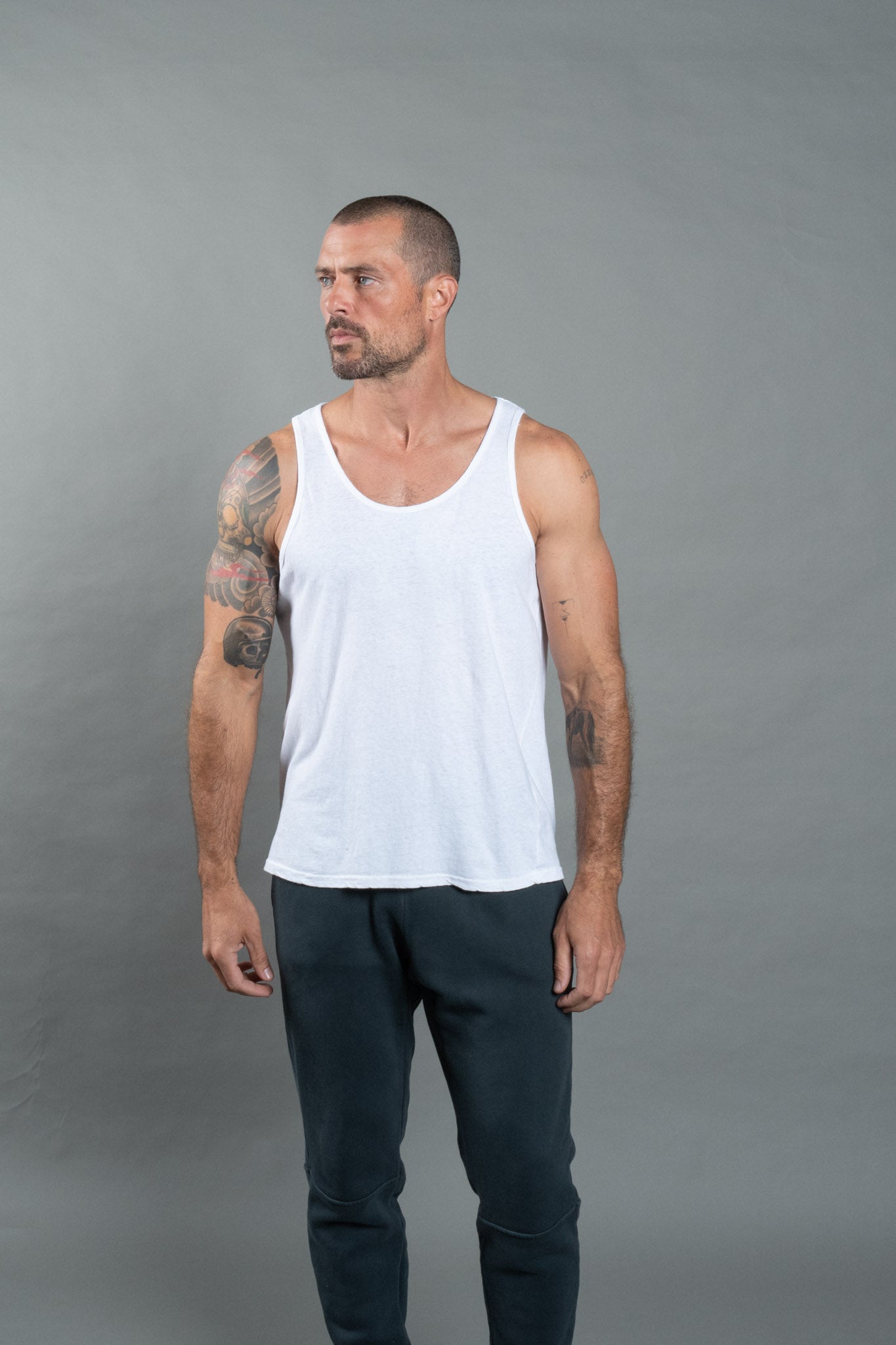 Camiseta sin mangas de algodón y lino para hombre