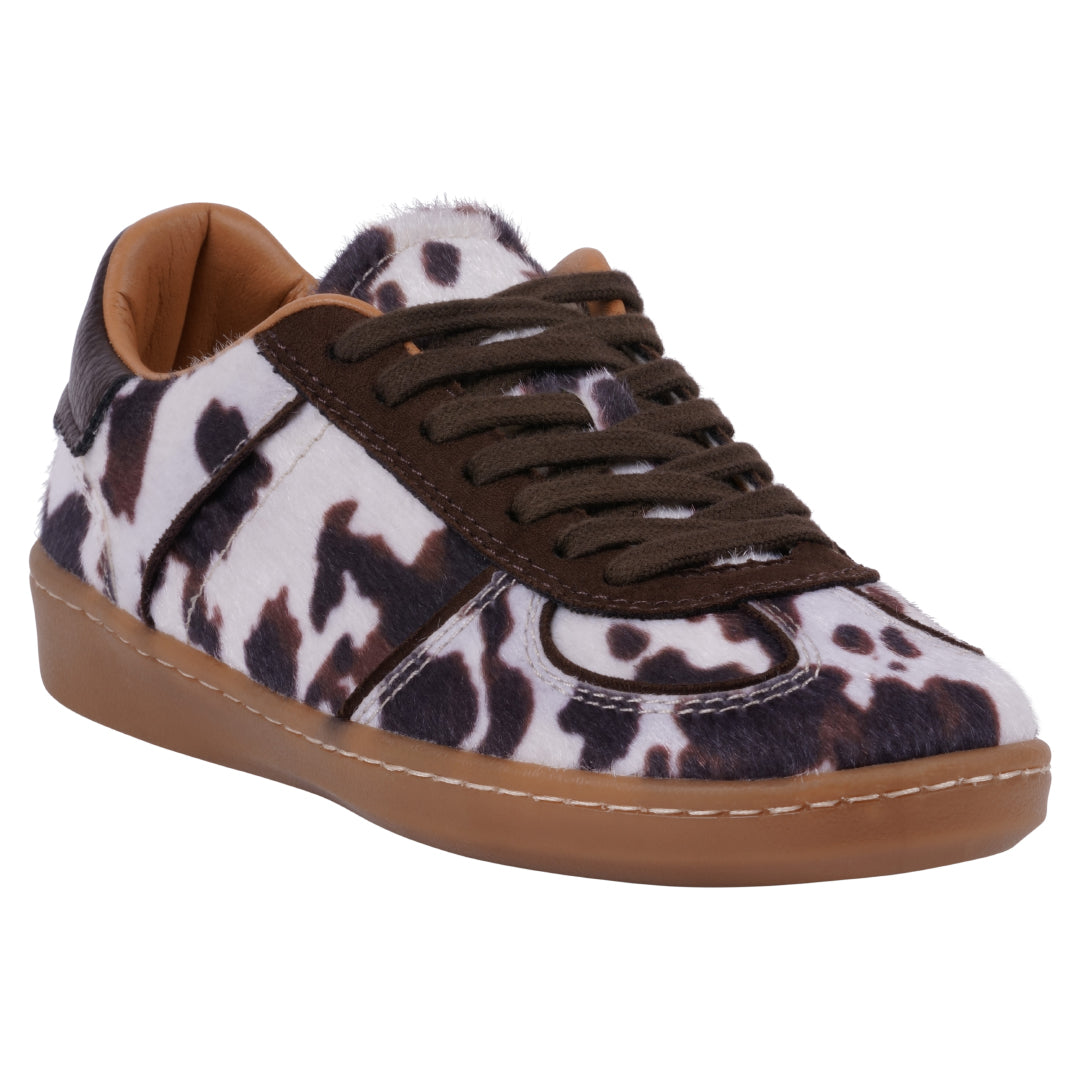 Zapatilla con estampado de vaca y cordones Milan para mujer